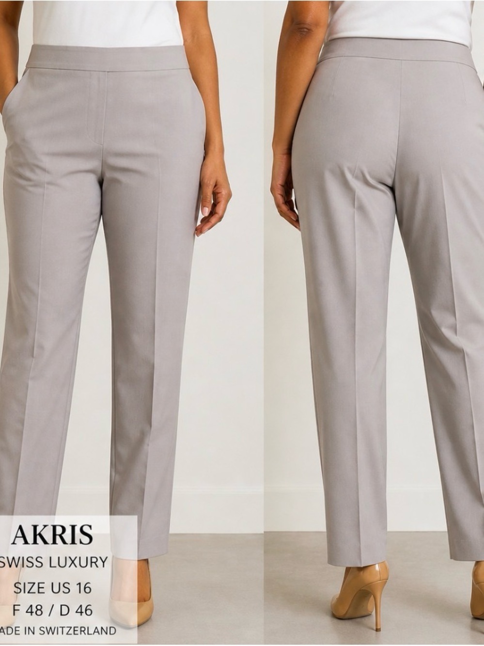 Akris Slim Straight Trousers in Light Taupe waist 20’ inseam 29’